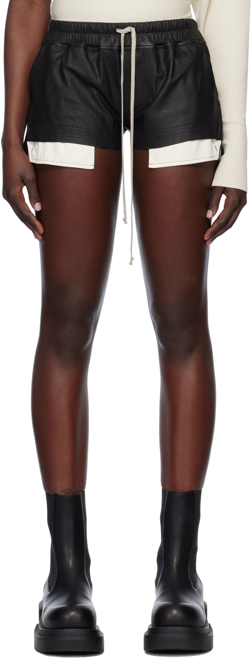 Shorts Rick Owens Rick Owens Hollywood Fog Boxer Leather Shorts Svart | RP01E7316 LBA