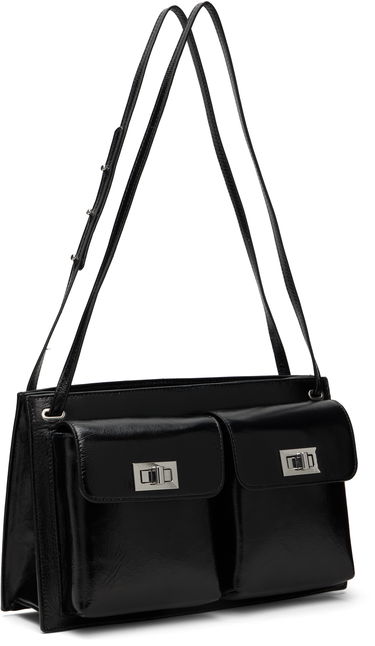 Axelväska BY FAR Leather Double Pocket Tote Bag Svart | SWBSB024LL002BK001PL, 4