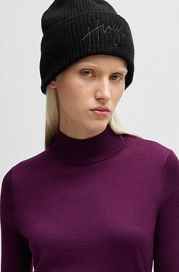 Mössa BOSS Hugo Ribbed Beanie with Handwritten Logo Svart | 50524104, 1