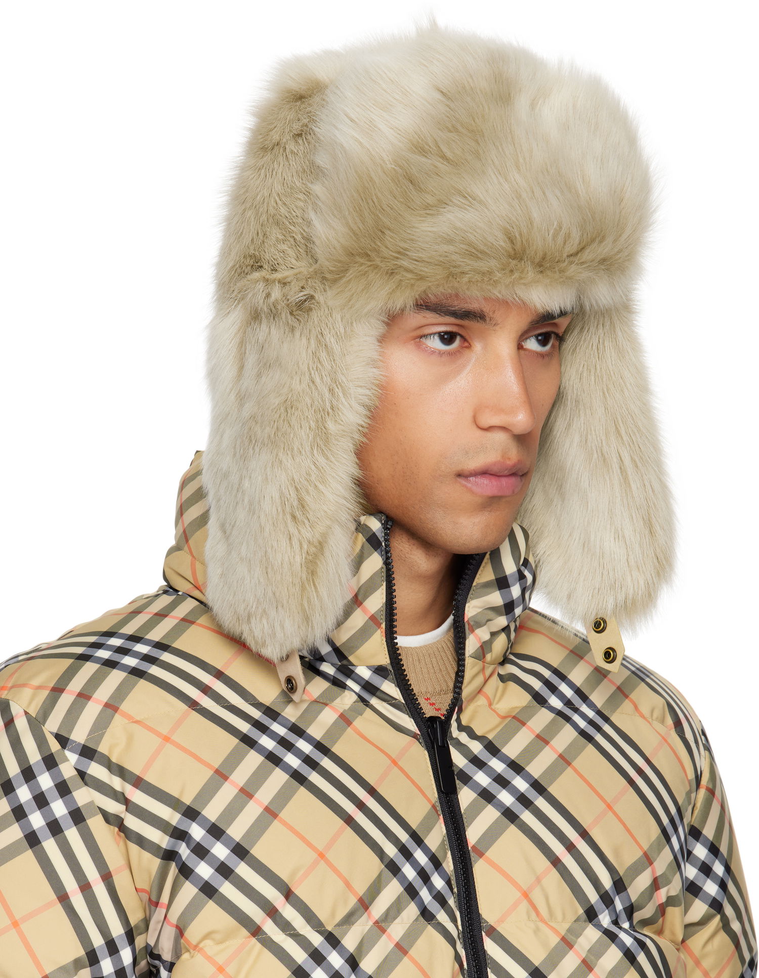 Hatt Burberry Burberry Shearling Trapper Hat Beige | 8114666, 1