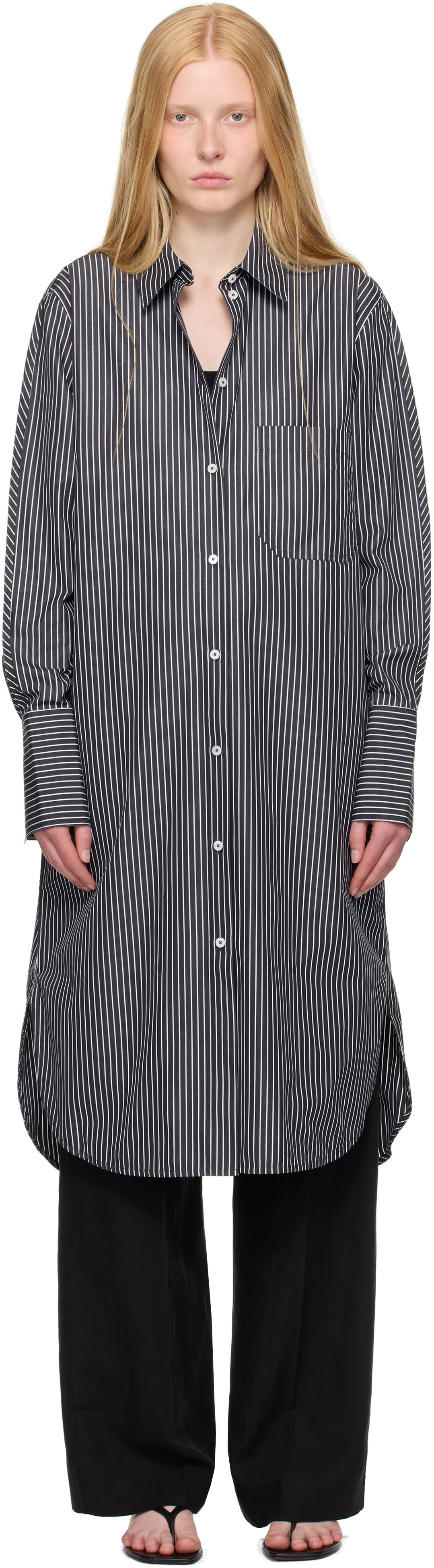 Klä TOTEME TOTEME Striped Shirt Dress Svart | 253-WRD0201-FB0436, 0