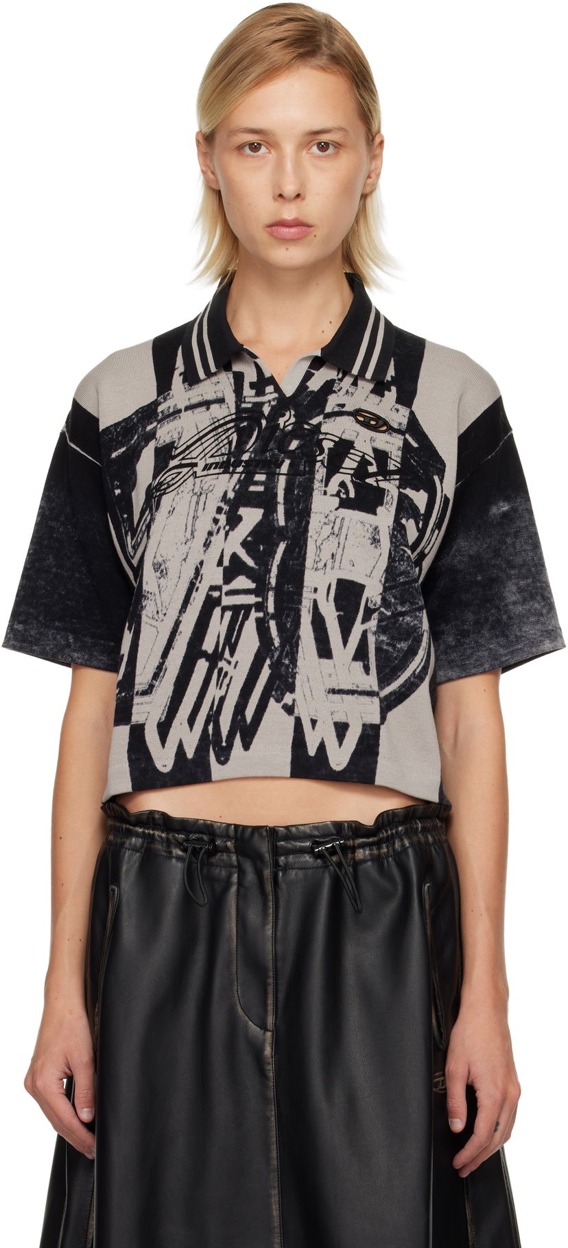 Polotröja Diesel M-Oliba Cropped Short Sleeve Graphic Knit Polo Flerfärgad | A19666 0NKCJ