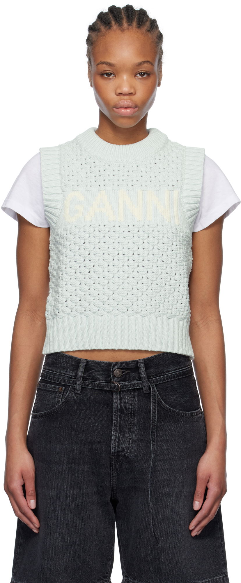 Sweater GANNI GANNI Textured Cotton Knit Vest Grön | K2348