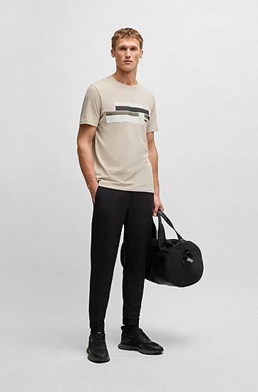 T-shirt BOSS Relaxed Fit Stretch T-Shirt with Logo Artwork Beige | 50538923, 1