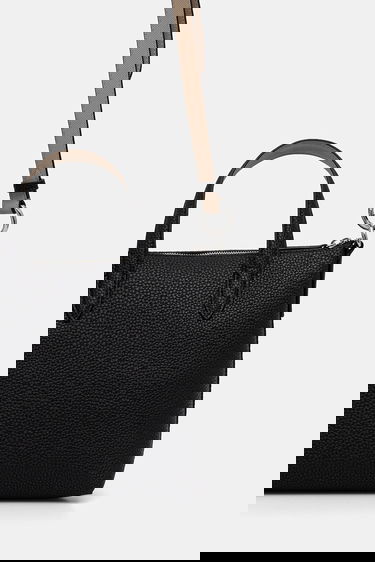 Tygpåse Lacoste Pebbled Mini Tote Bag with Shoulder Strap Svart | NF5126AA, 2