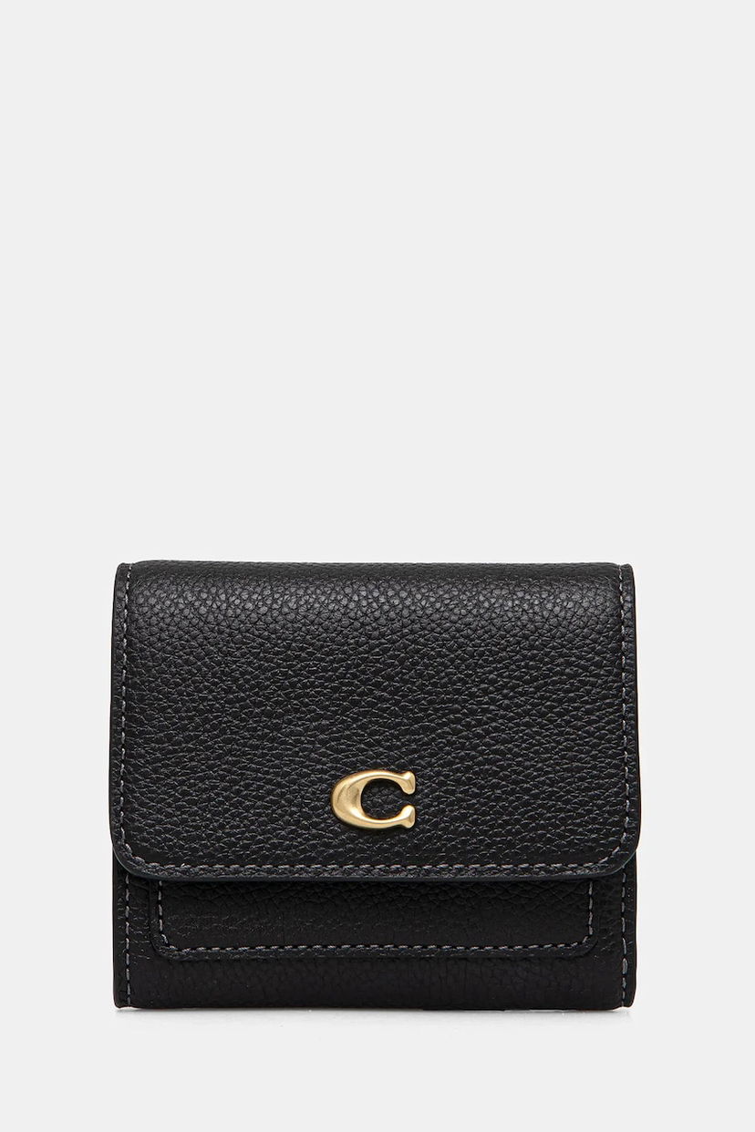 Plånbok Coach Pebbled Leather Mini Flap Wallet Svart | CAO13