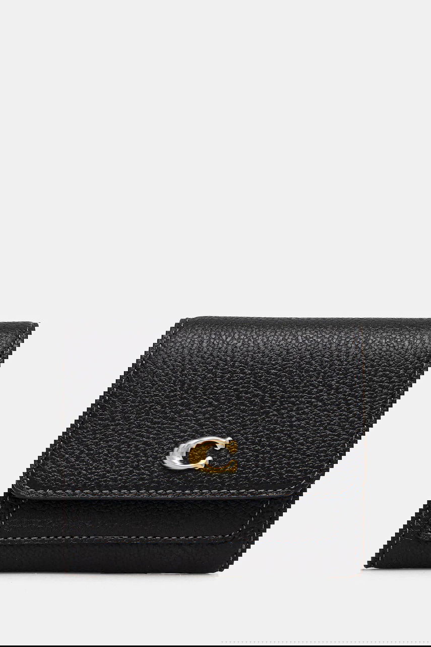Plånbok Coach Pebbled Leather Mini Flap Wallet Svart | CAO13, 0