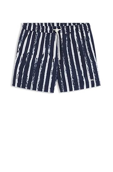 Badkläder BOSS Striped Swim Shorts with Logo Mörkblå | 50544499