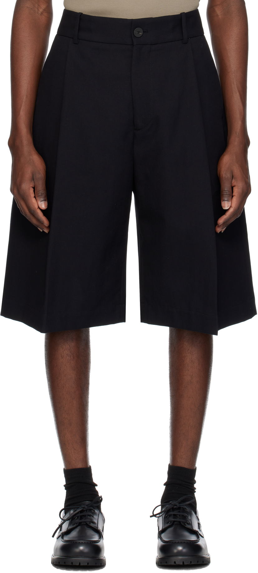 Shorts Studio Nicholson Studio Nicholson Fowld Wide-Leg Shorts Svart | FOWLD SNM - 1187