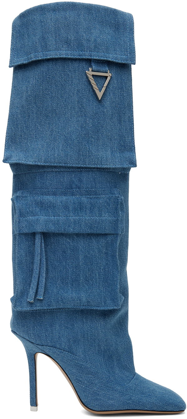 Kläder The Attico Attico Sienna Denim Cargo Knee-High Boots Blå | 238WS656 D001