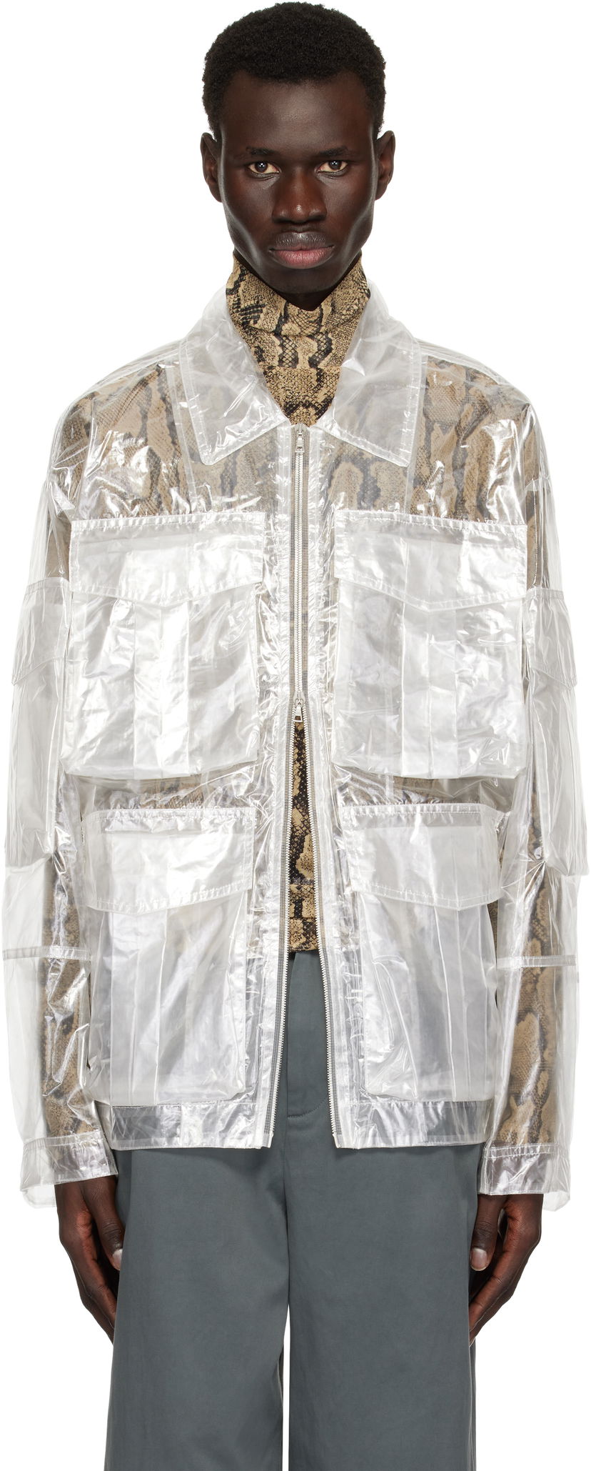 Rockar Dries Van Noten Dries Van Noten Transparent Nylon Patch Pocket Jacket Vit | 251-020529-1257