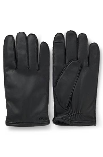 Handskar BOSS Grained-leather gloves with wool lining and touchscreen compatibility Svart | 50526680, 0