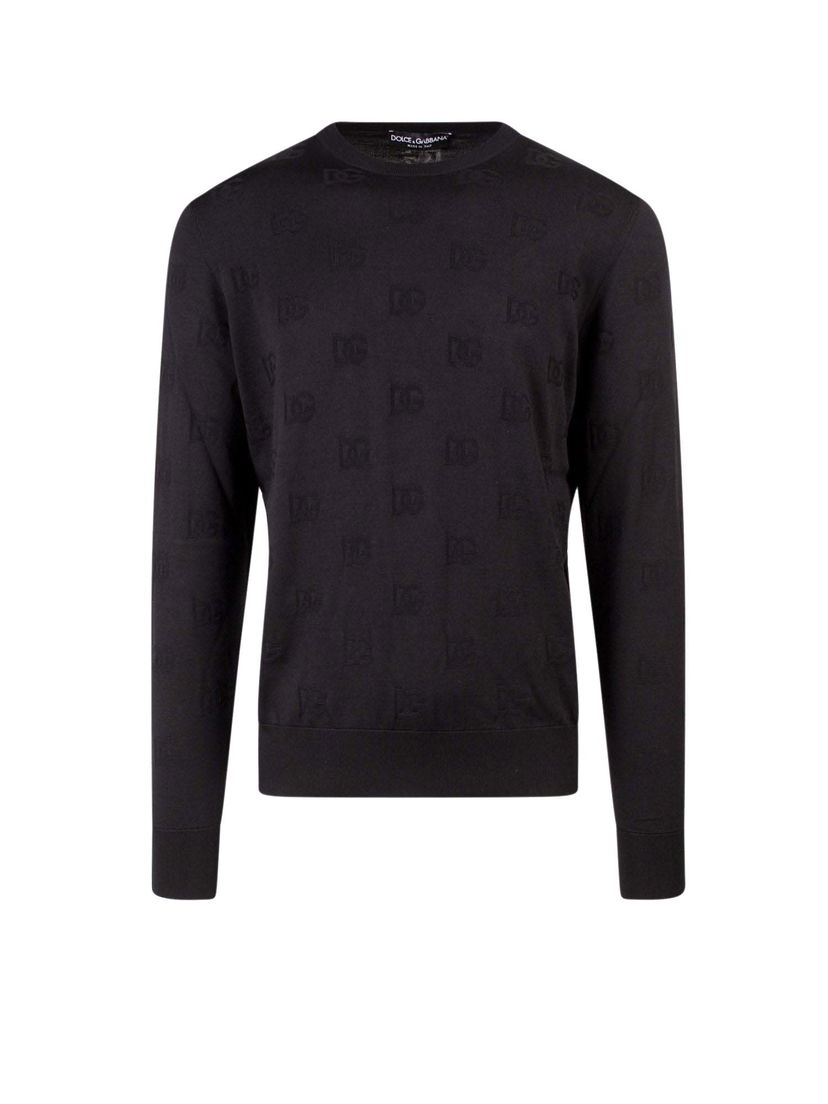 Sweater Dolce & Gabbana Silk All-Over Logo Sweater Black Svart | GXJ79TJAST6#N0000