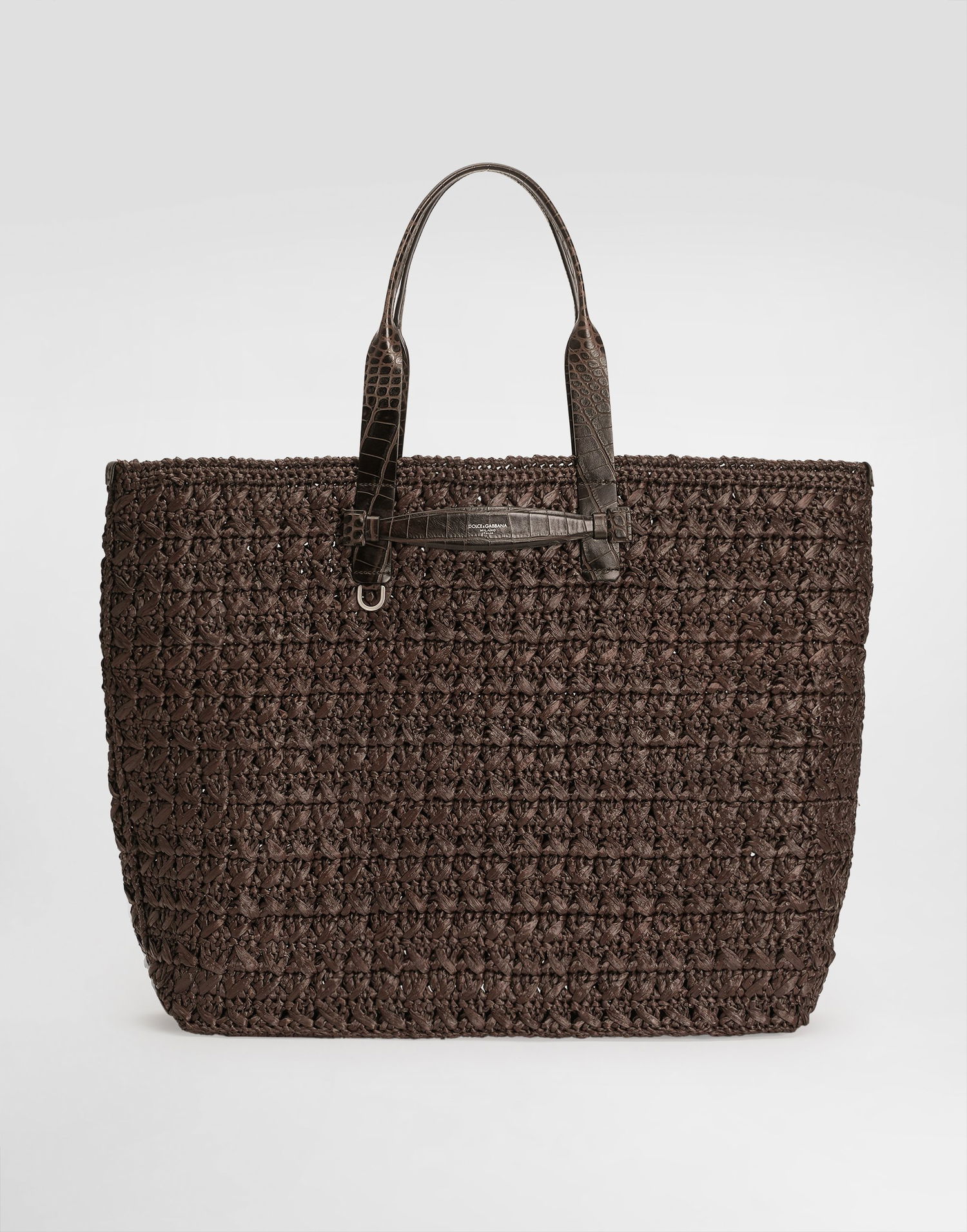 Tygpåse Dolce & Gabbana Dolce & Gabbana Raffia Crochet Shopper with Crocodile Embossed Handles Onesize Brun | BM2453A9N968C895, 0