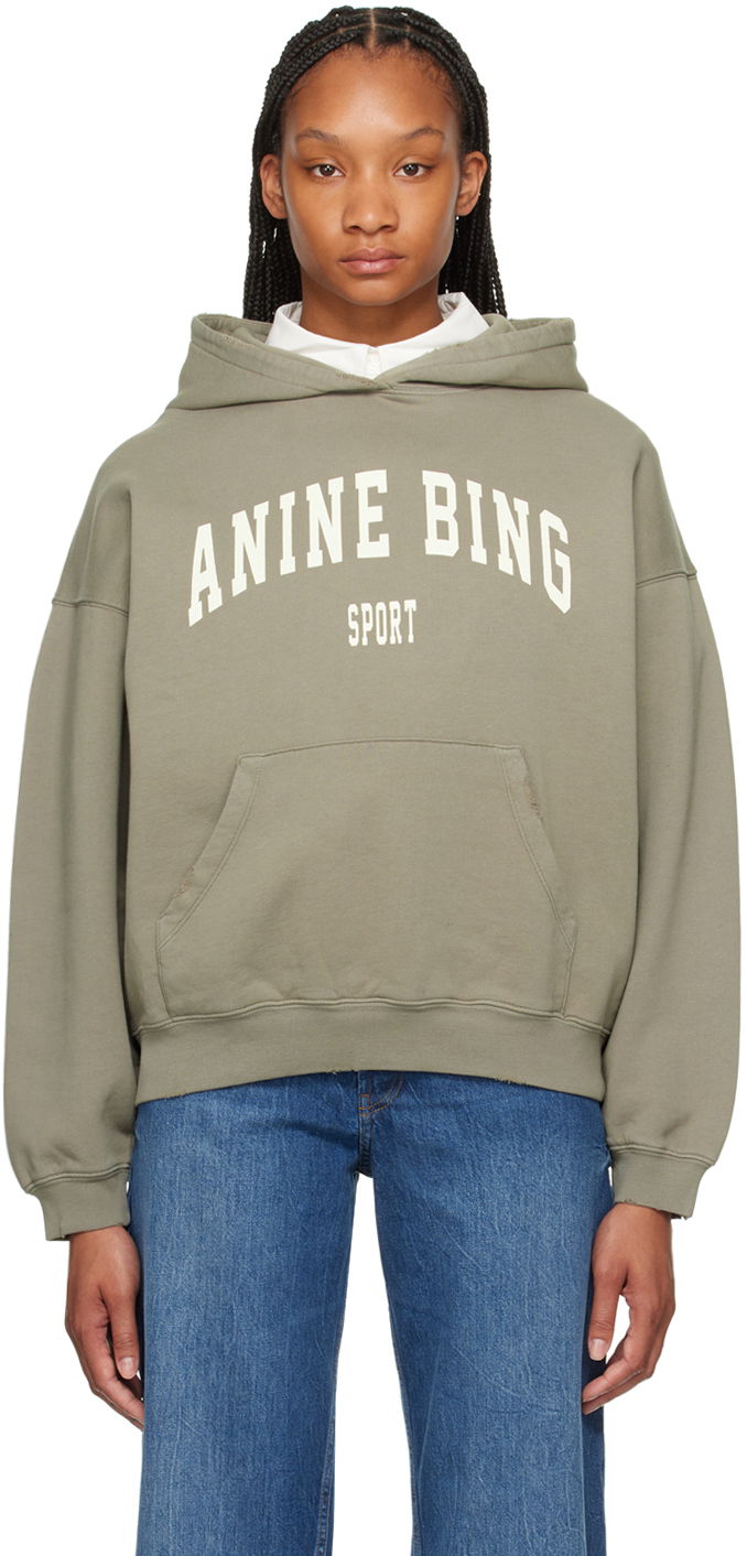 Sweatshirt Anine Bing ANINE BING Women's Harvey Sport Logo Hoodie Grön | S-08-5185-310
