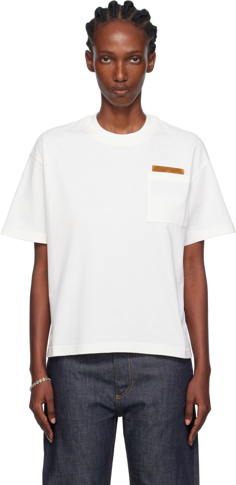 T-shirt Bottega Veneta Bottega Veneta Cotton Jersey T-Shirt with Pocket Vit | 838925 V4N50