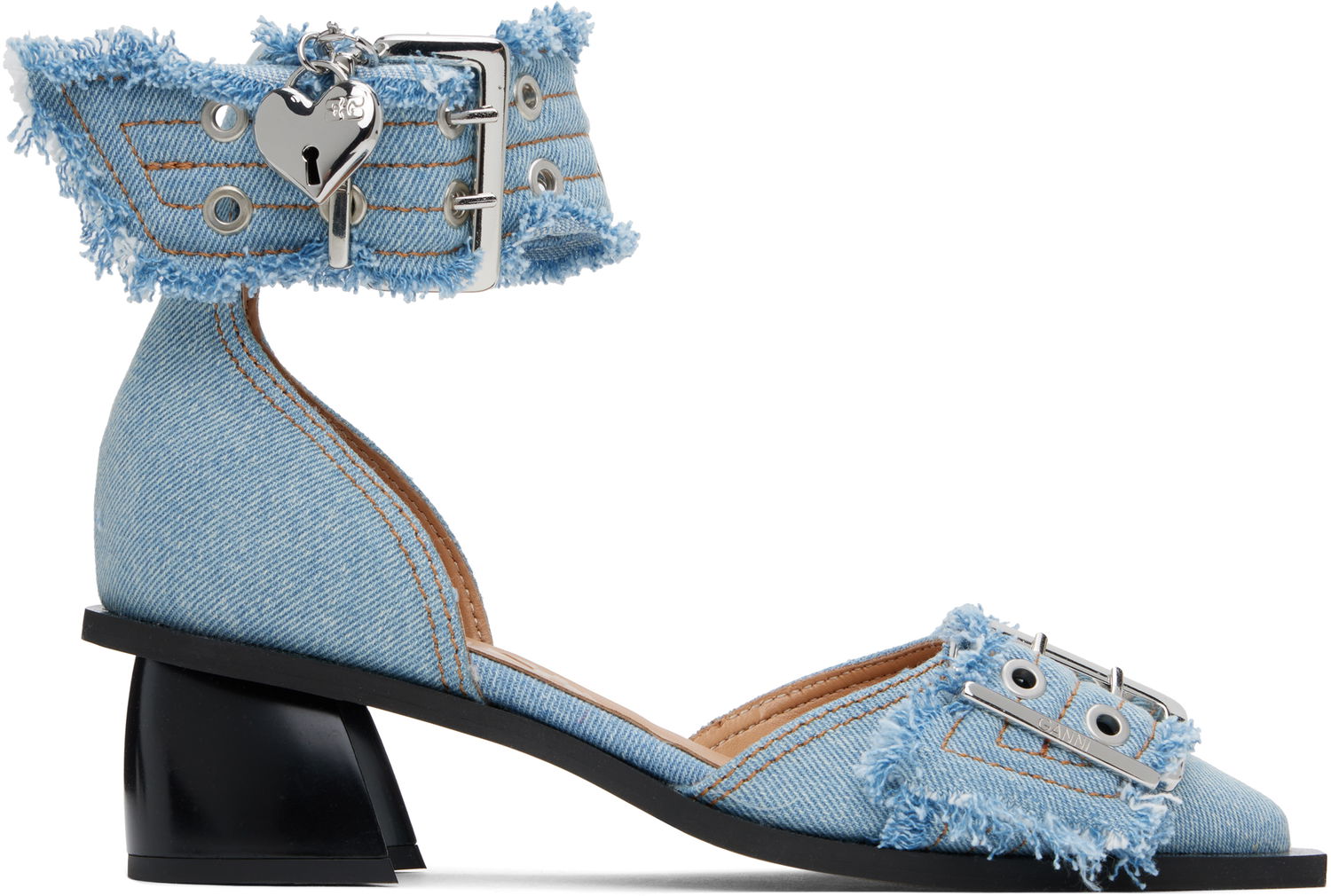 Sneakers och skor GANNI GANNI Denim Buckle Open Cut Heels Blå | S2942, 0