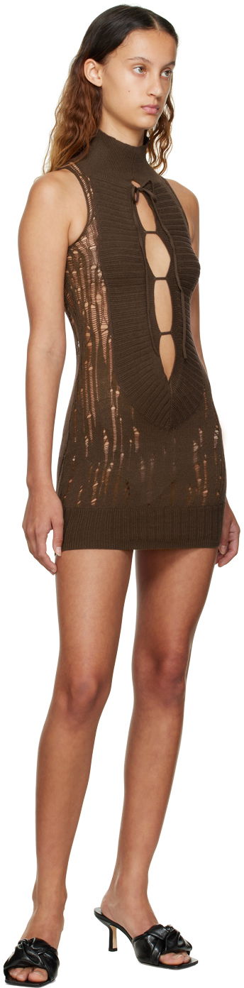 Klä GUIZIO Guizio Distressed Knit Mini Dress Brun | KTD 2, 3