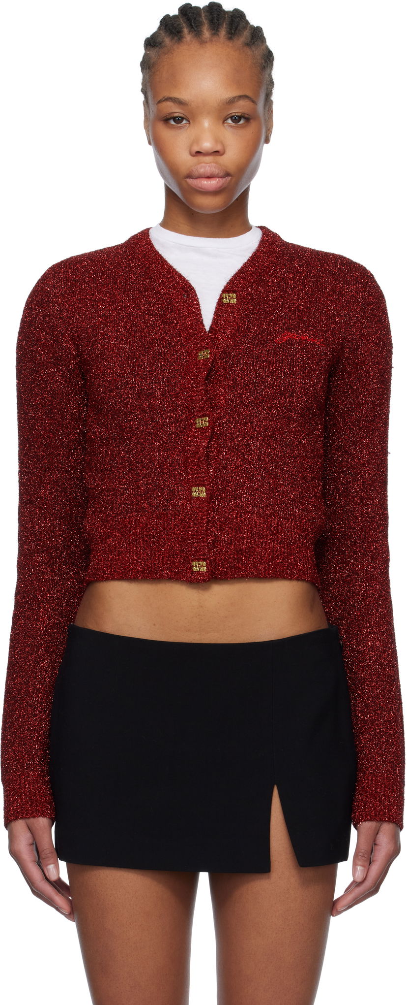 Sweater GANNI Ganni Sparkle Short Cardigan Röd | K2367