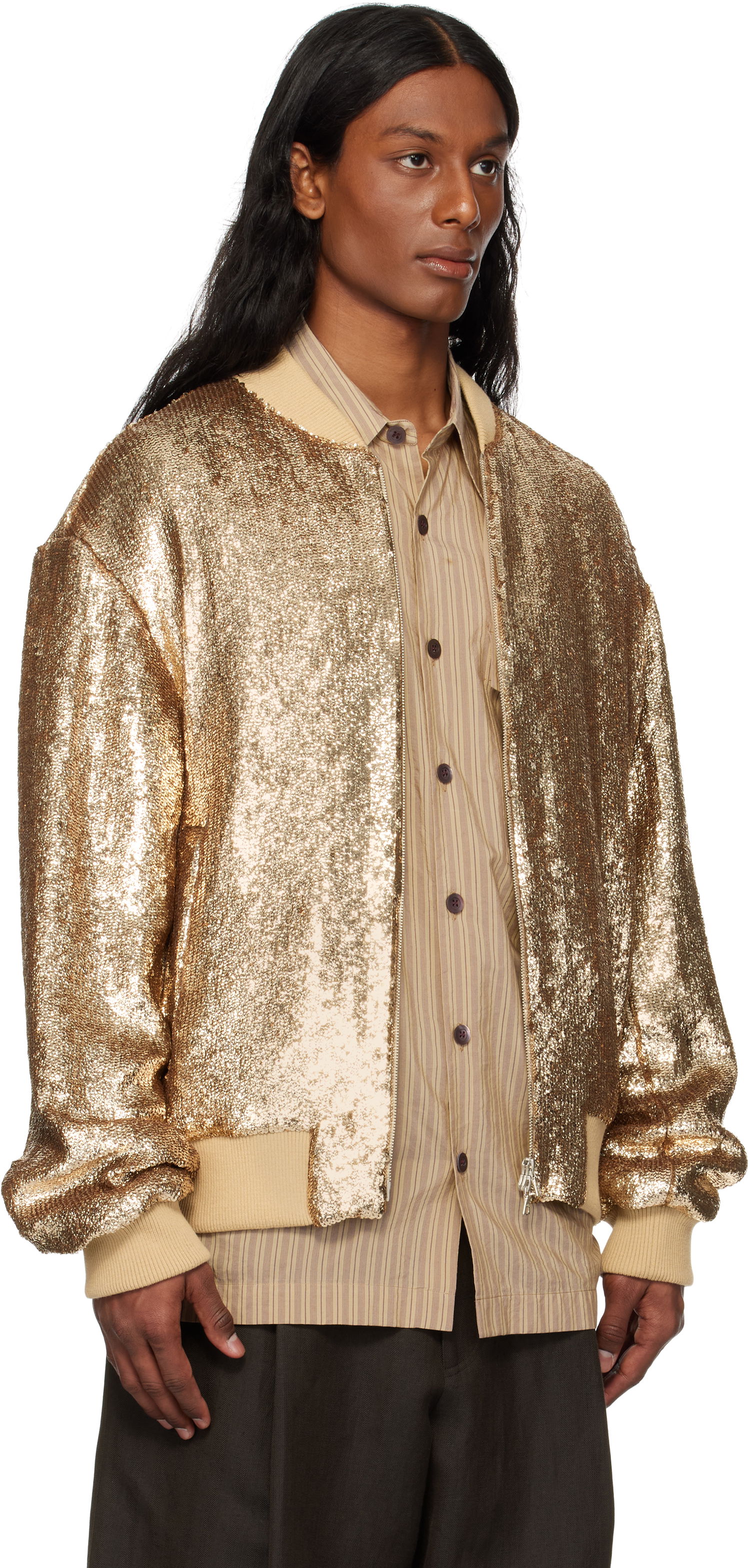 Bomberjacka Dries Van Noten Dries Van Noten Sequinned Bomber Jacket Metallisk | 251-080546-1481, 1