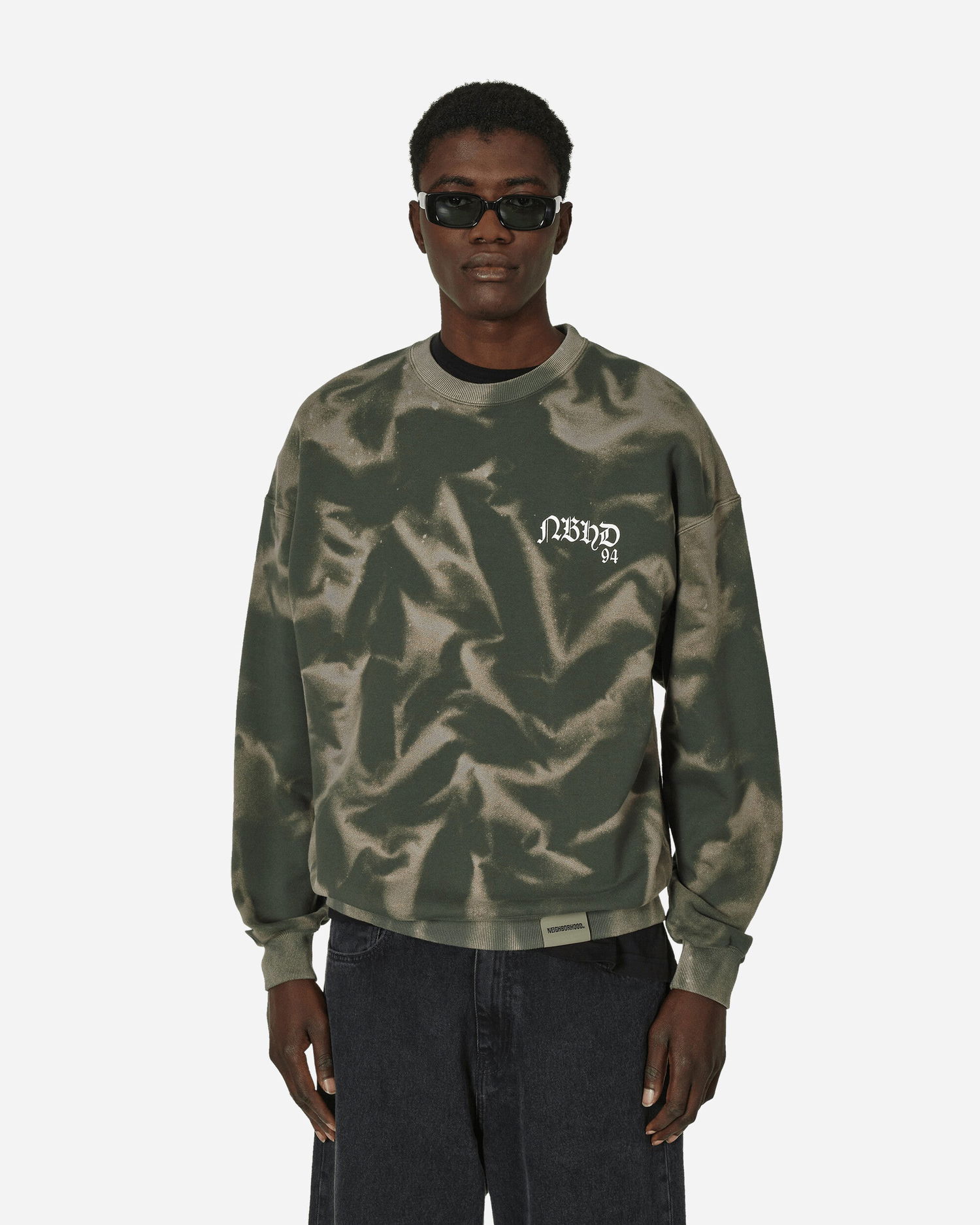 Sweatshirt Neighborhood Tie-Dye Crewneck Sweatshirt Olive Drab Grön | 241FPNH-CSM09 OD, 1