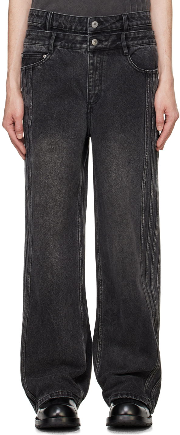 Jeans Feng Chen Wang Feng Chen Wang Double Waist Seaming Jeans Svart | FUF18TR10B