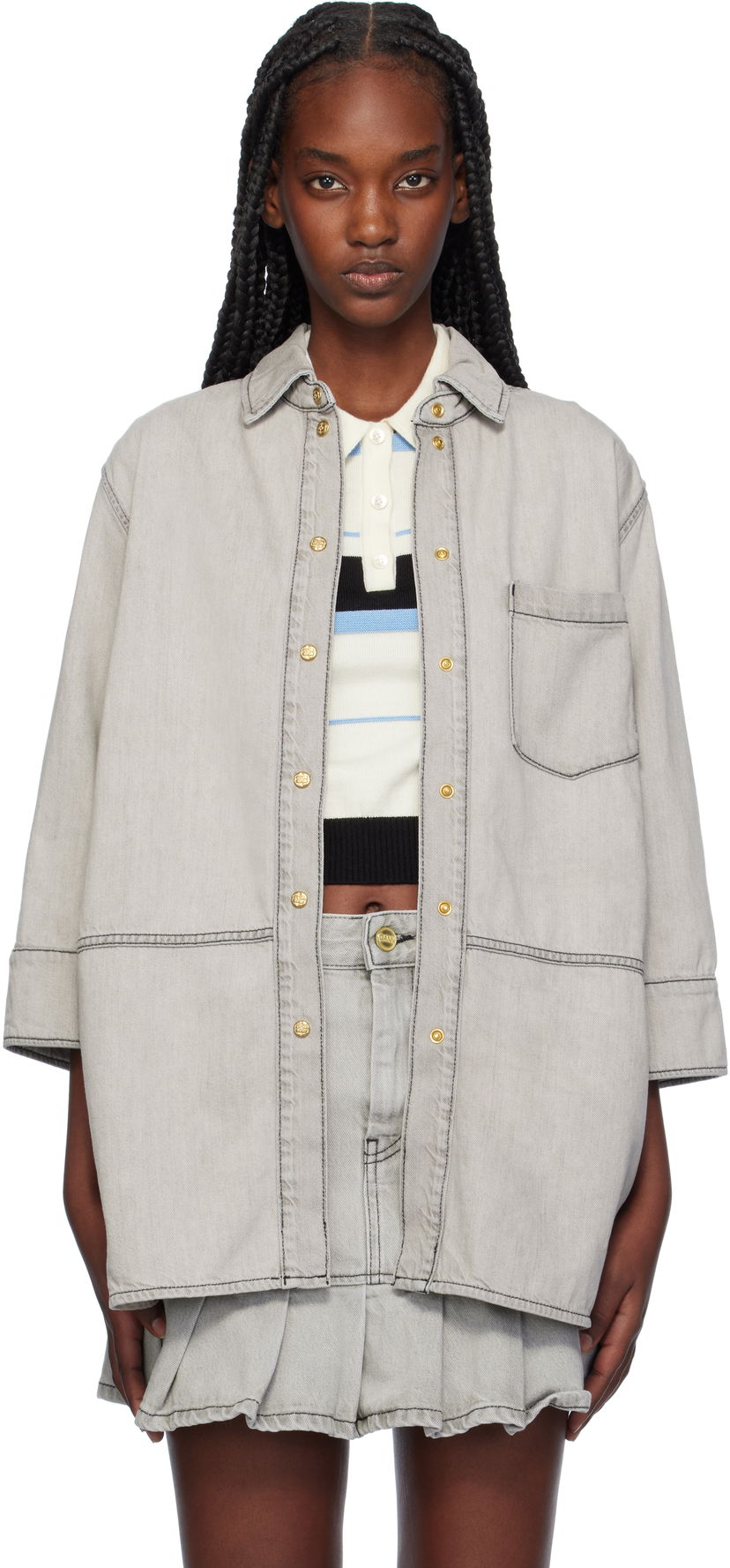 Skjorta GANNI Oversized Denim Grå | J1553