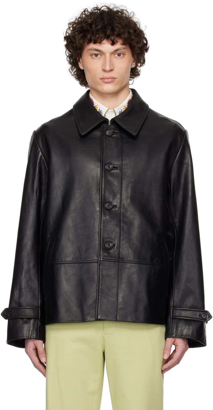 Jacka Bode Bode Cropped Continental Leather Jacket Svart | MRS25OW001
