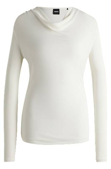 Sweater BOSS Stretch Crepe Cowl Neck Top Vit | 50523978