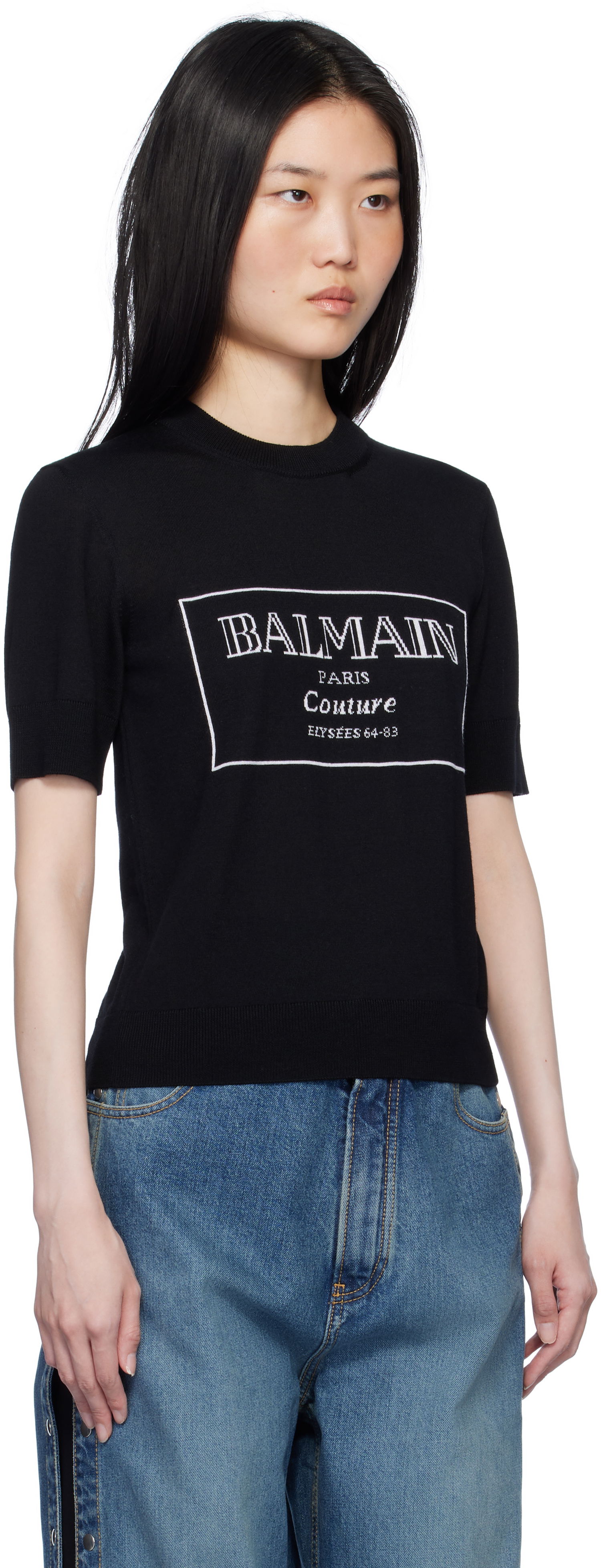 T-shirt Balmain 'Couture' Knit T-shirt Svart | EF1KA115KH87, 1