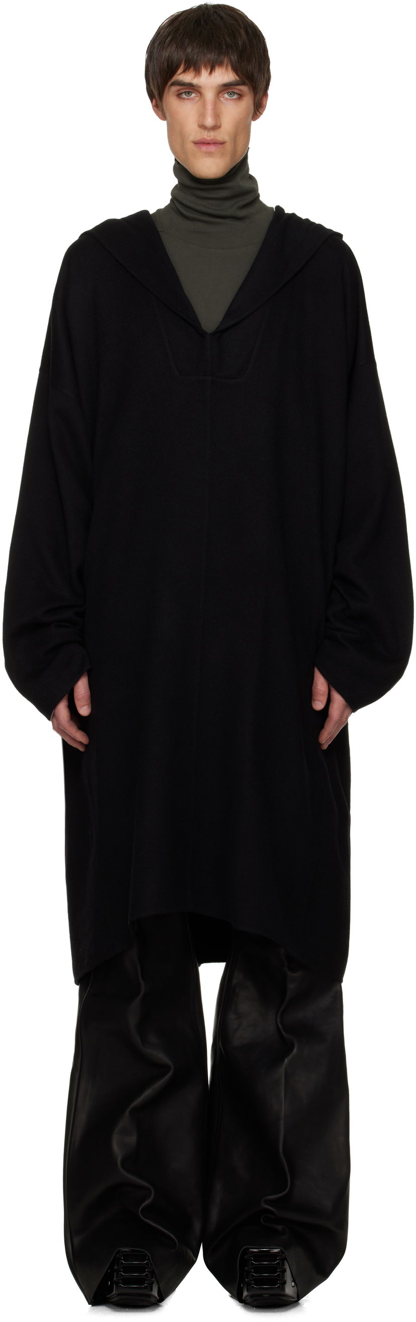 Rockar Rick Owens Rick Owens Concordians LS Knee Kaftan Coat Svart | RR02E1910 DBC