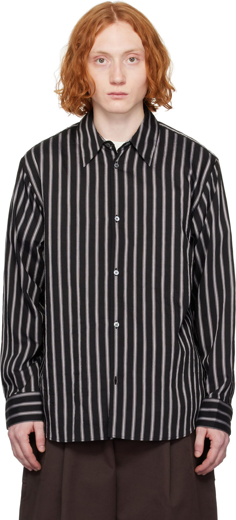 Skjorta Studio Nicholson Studio Nicholson Striped Button-Down Shirt Svart | VIEW SNM - 1126