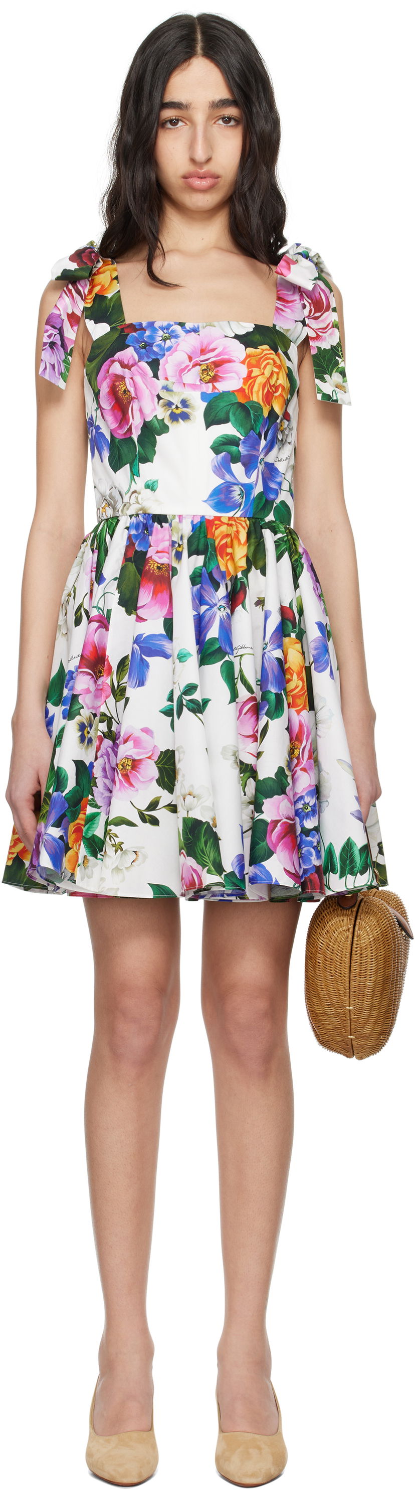 Klä Dolce & Gabbana Dolce&Gabbana Rose-Print Corset Mini Dress Vit | F6ZT2T HS5S6