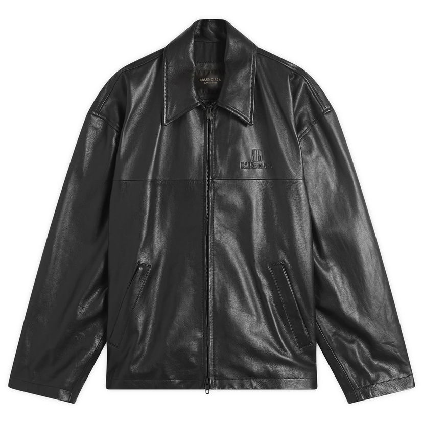 Jacka Balenciaga Super Soft Leather Zip-Up Jacket, Size Large, Balenciaga Svart | 831042-TSS01-1000