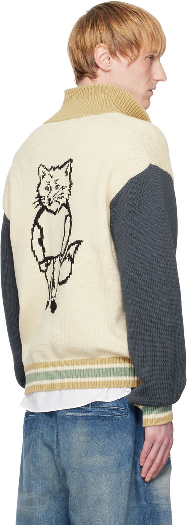 Sweater MAISON KITSUNÉ Maison Kitsuné Knitted College Bomber Jacket Beige | OM02131KT1139, 2