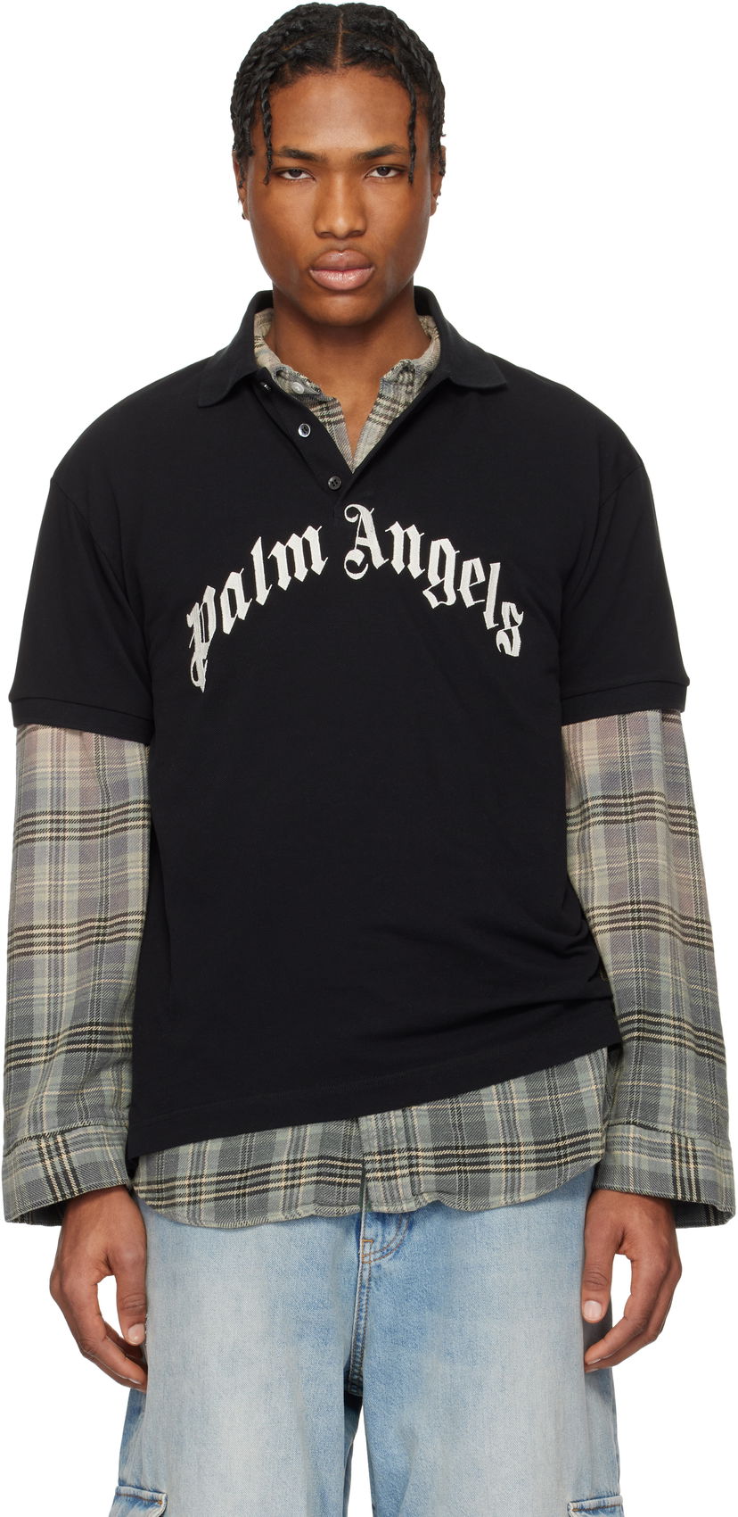Polotröja Palm Angels Palm Angels Curved Logo Polo Svart | PMGB012S25FAB0031003