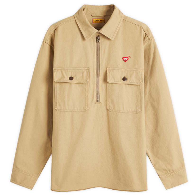 Skjorta Human Made Human Made Men's Zip-Up Work Shirt, Size Large Beige | HM29SH002-BEI