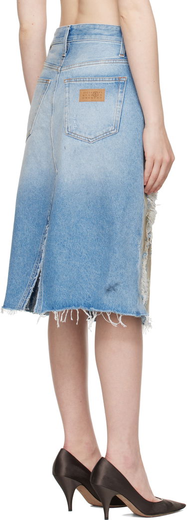 Kjol Maison Margiela MM6 Maison Margiela Distressed Denim Midi Skirt Blå | S62MI0034 M30018, 2