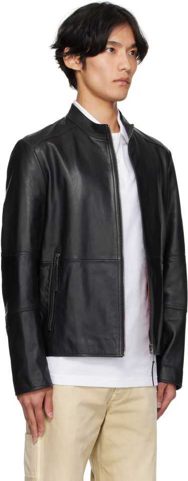 Jacka BOSS Slim-Fit Leather Jacket Svart | 50540984, 2