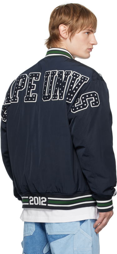 Bomberjacka AAPE by A Bathing Ape AAPE By A Bathing Ape Moonface Logo Varsity Jacket Mörkblå | AAPJKM7676XXNNYD, 2