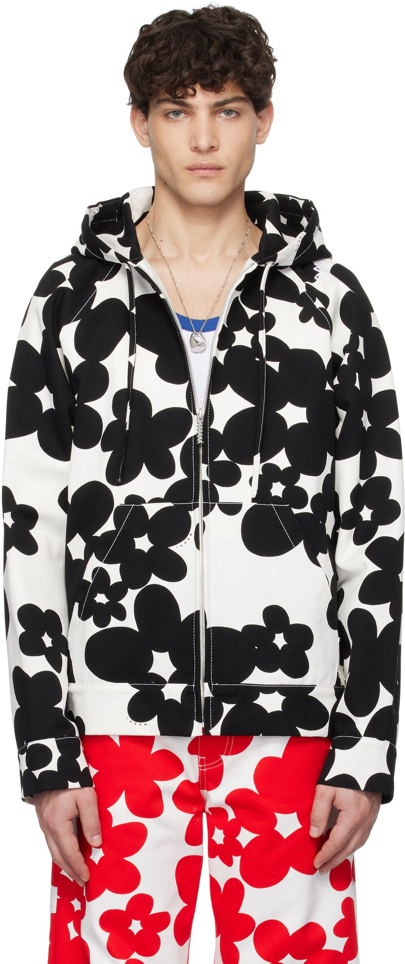 Sweatshirt Marni Marni Dillies Print Hooded Jacket Vit | JUMU0182SU UTC462
