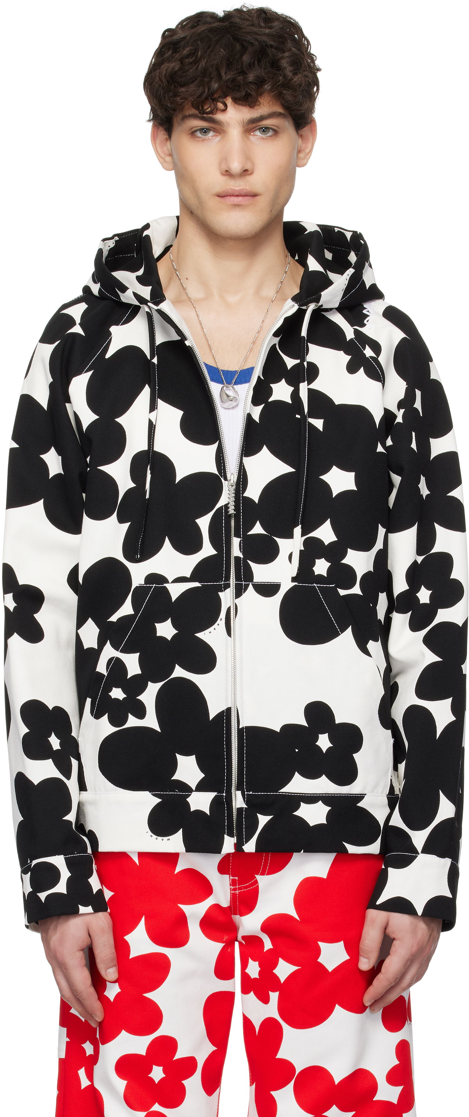 Sweatshirt Marni Marni Dillies Print Hooded Jacket Vit | JUMU0182SU UTC462, 0