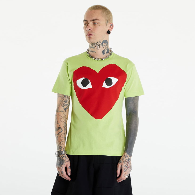 T-shirt Comme des Garçons PLAY Short Sleeve Logo Print T-Shirt UNISEX Green Grön | AZT274 green