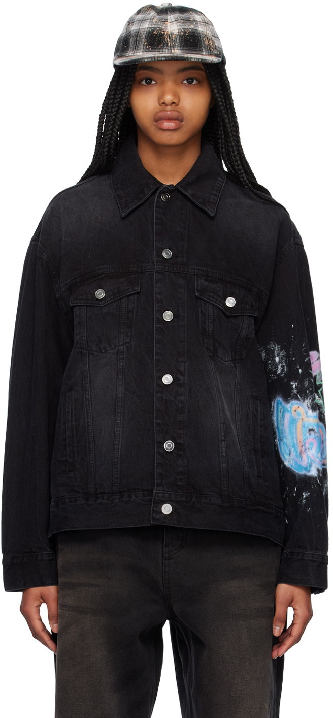 Jacka We11done Graphic Print Denim Jacket Svart | WD-DJ1-23-317-U-BK
