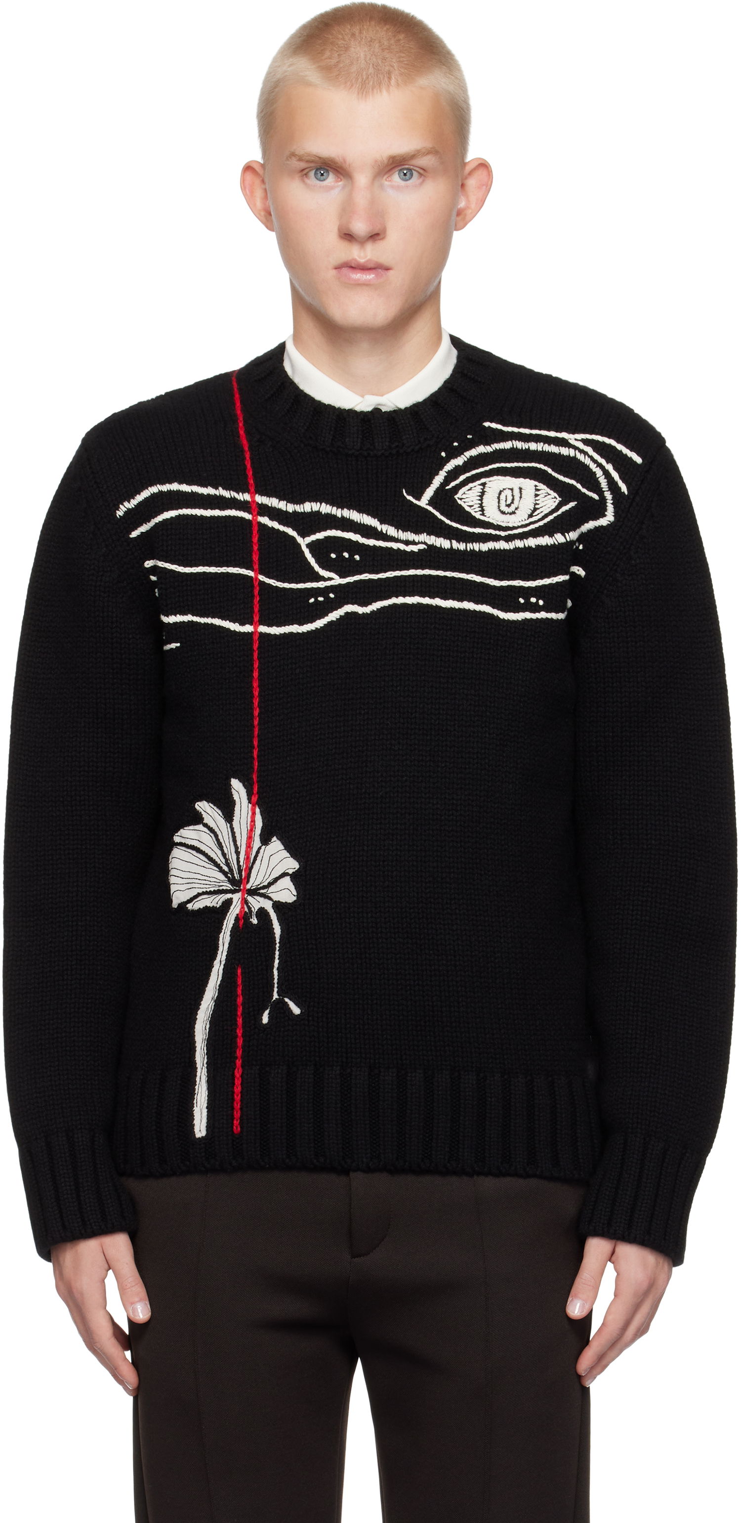 Sweater FERRAGAMO Embroidered Crewneck Sweater Svart | 778348, 0