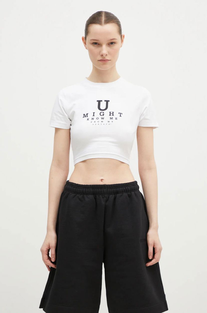 Crop top VETEMENTS Cropped Fitted 'U Might Know Me' T-Shirt Vit | WA66TR750W