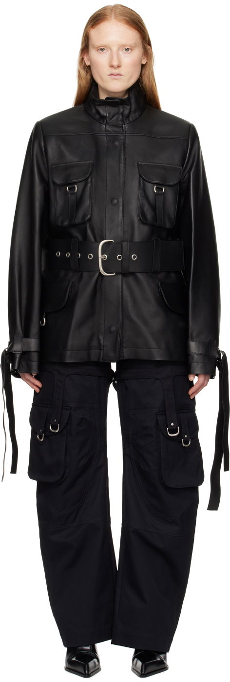 Jacka Off-White Cargo Leather Jacket Svart | OWJA077S24LEA0011000