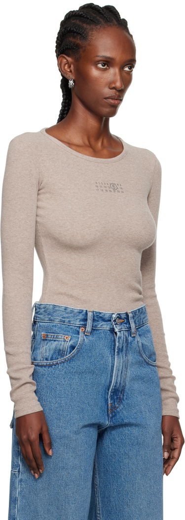 T-shirt Maison Margiela MM6 Maison Margiela Wool Blend Rib Jersey Long Sleeve T-Shirt Svart | S52NH0029 M20122, 4