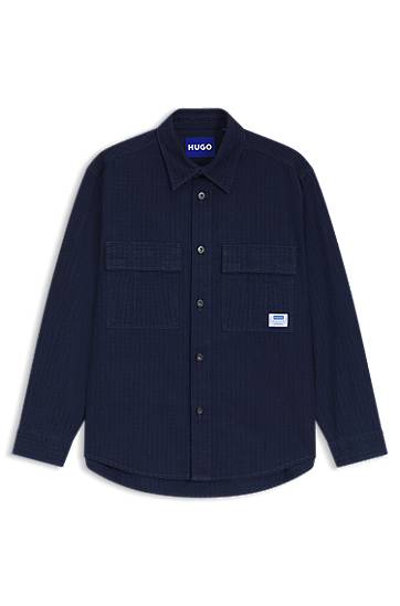 Skjorta BOSS Oversized-fit denim-look structured ripstop shirt Mörkblå | 50549582, 0