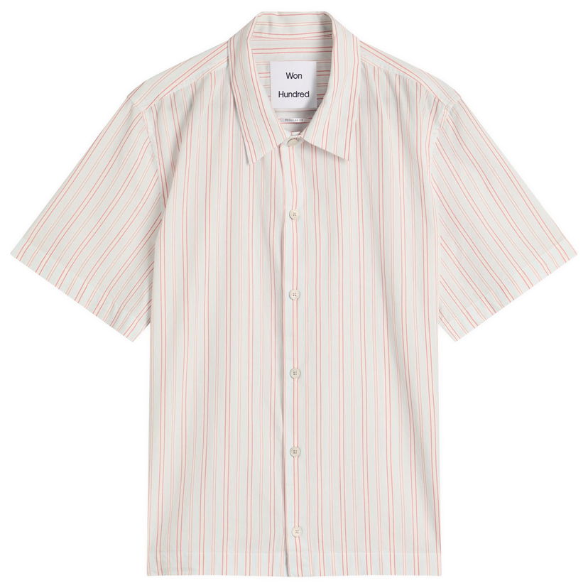 Skjorta Won Hundred Kirk Stripe Short Sleeve Shirt, Size Small Vit | 3711-14286